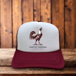 Fighting Roosters Mens Trucker Hat Maroon Snapback Odd Obscure Baseball Cap
